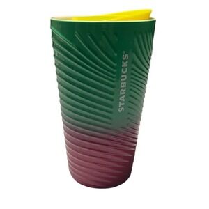 Starbucks 2023 Gradient Travel Tumbler 12oz Pink Green Twist Ribbed Design
